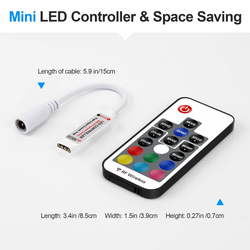 RGBZONE RF Wireless Remote LED Controller, DC 5V/12V/24V for 5050 3528 5630 LED Strip Lights, Mini 4-Pin RF LED Controller - Image 2